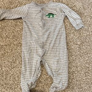 Carter's Gray Striped Footie with Green Dinosaur